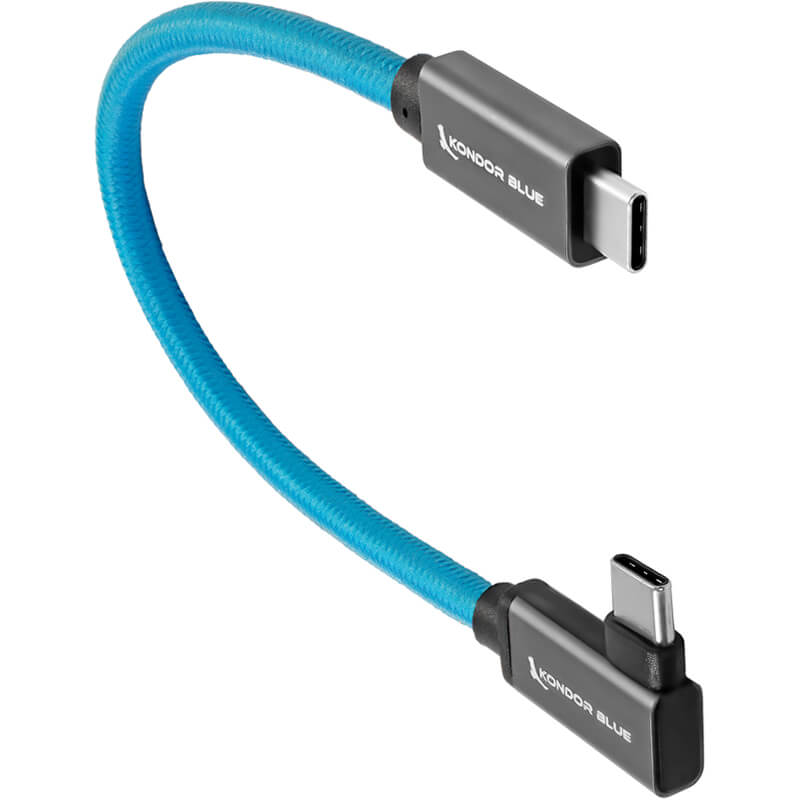 Kondor Blue USB C to USB C High Speed Cable for SSD Recording - Right Angle (12